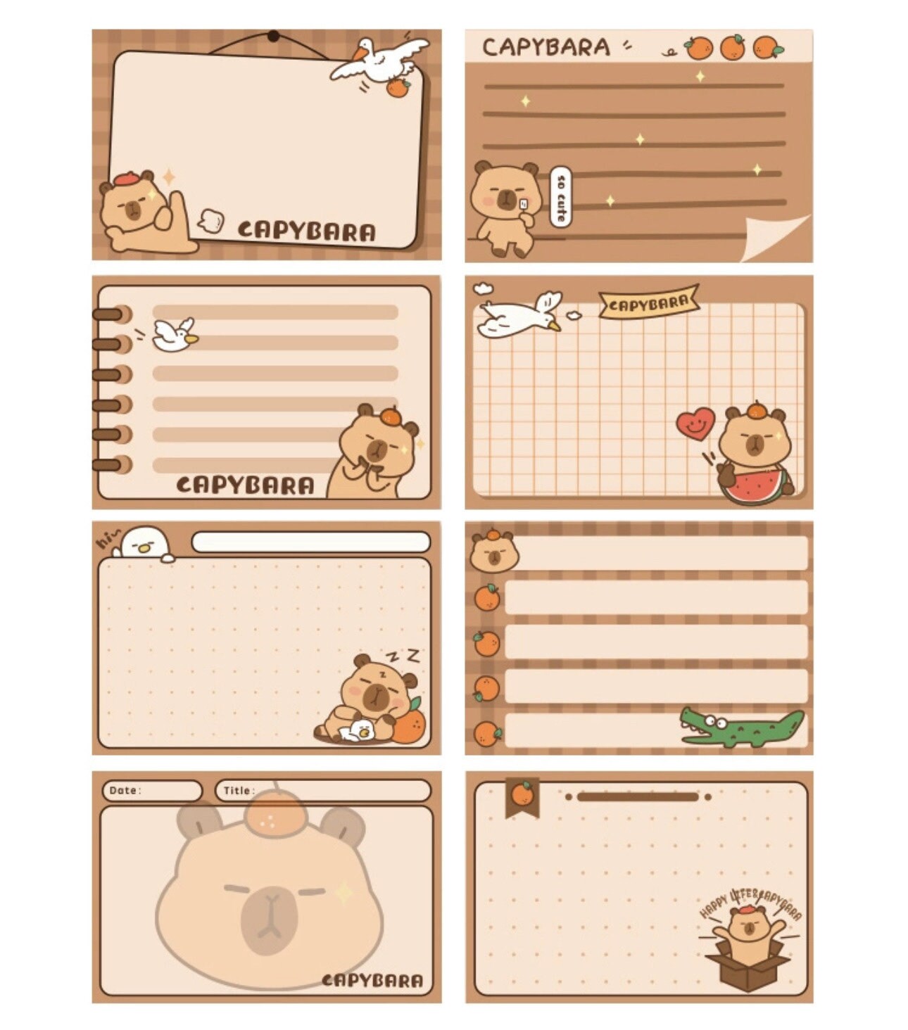 Capybara sticker note roll 256pcs per roll sticky notes notepad capybara stationary capybara office supplies capybara school supplies