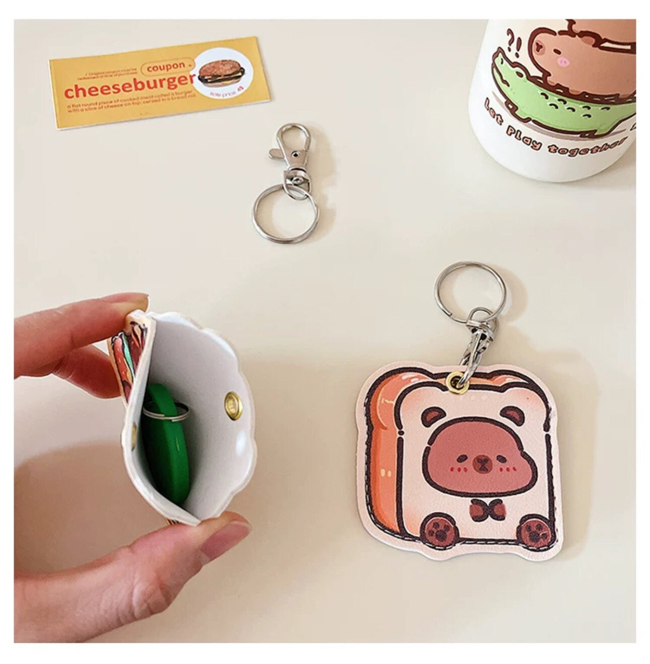 Capybara AirTag Holder Keychain Cute capybara keychain RFID tag holder Cute foodie keychain bag accessories key accessory soft faux leather