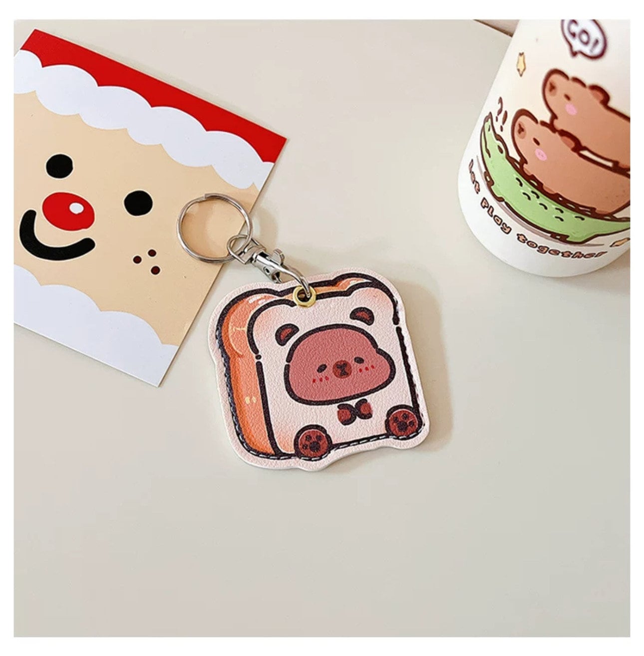 Capybara AirTag Holder Keychain Cute capybara keychain RFID tag holder Cute foodie keychain bag accessories key accessory soft faux leather