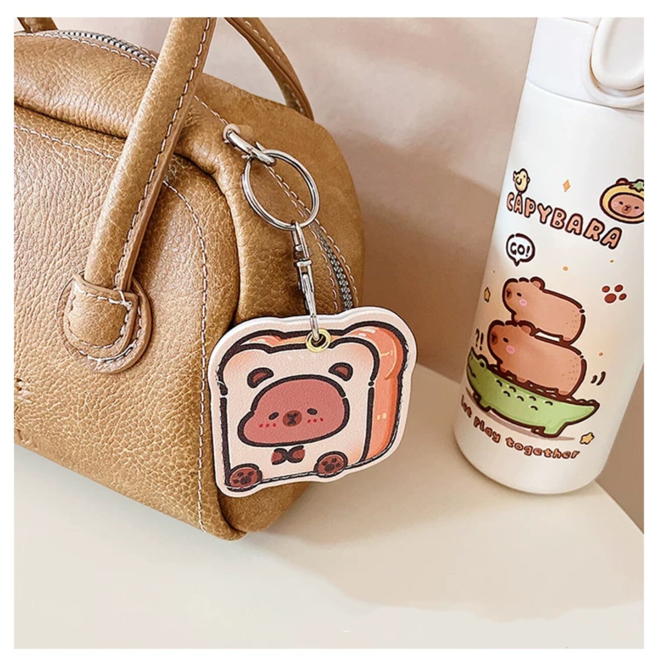 Capybara AirTag Holder Keychain Cute capybara keychain RFID tag holder Cute foodie keychain bag accessories key accessory soft faux leather