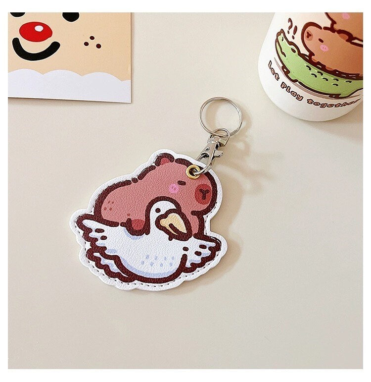 Capybara AirTag Holder Keychain Cute capybara keychain RFID tag holder Cute foodie keychain bag accessories key accessory soft faux leather