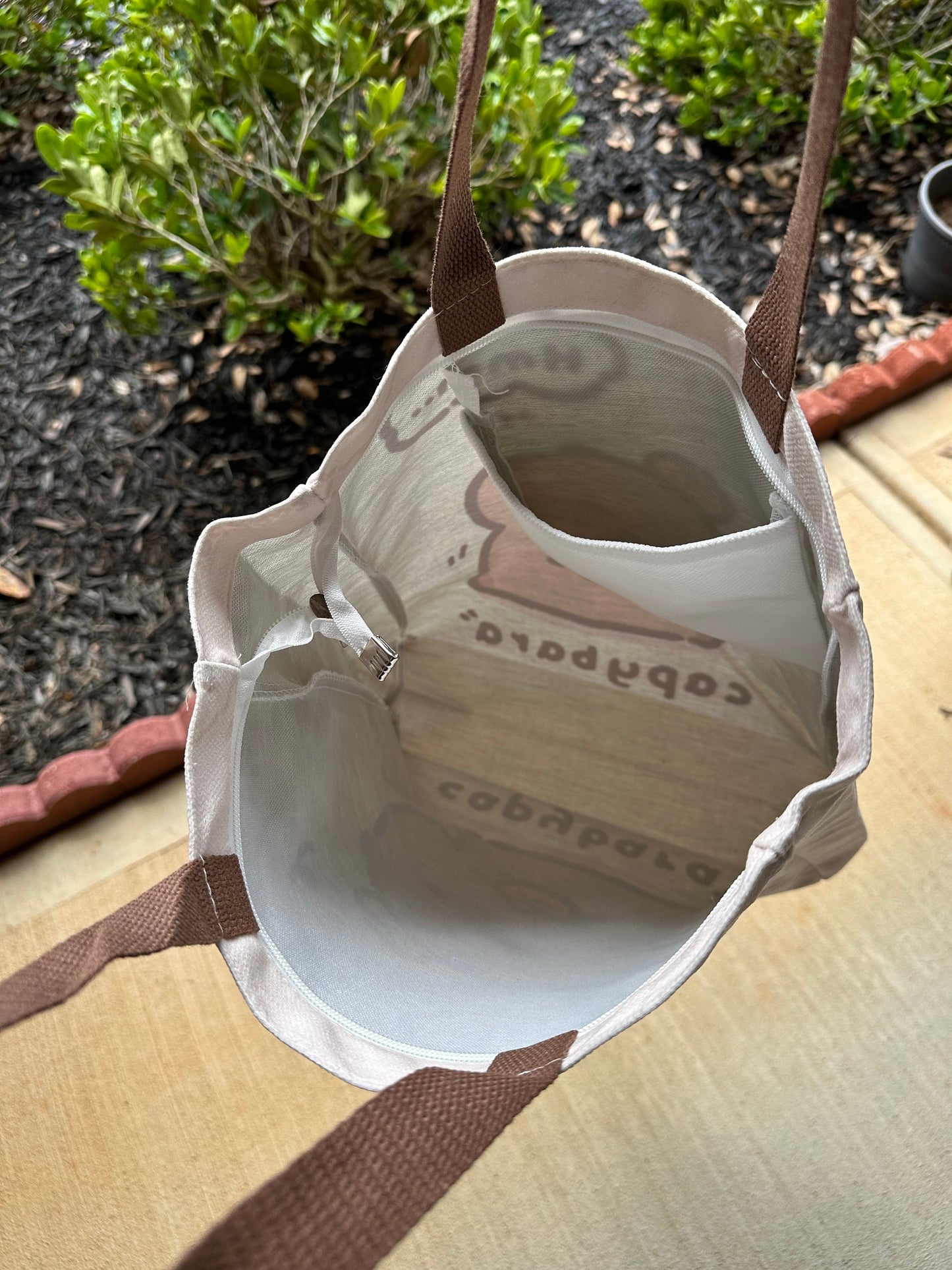 Capybara Tote with zipper and inner pockets soft thick velvet fabric for everyday school and office use capybara stacked together