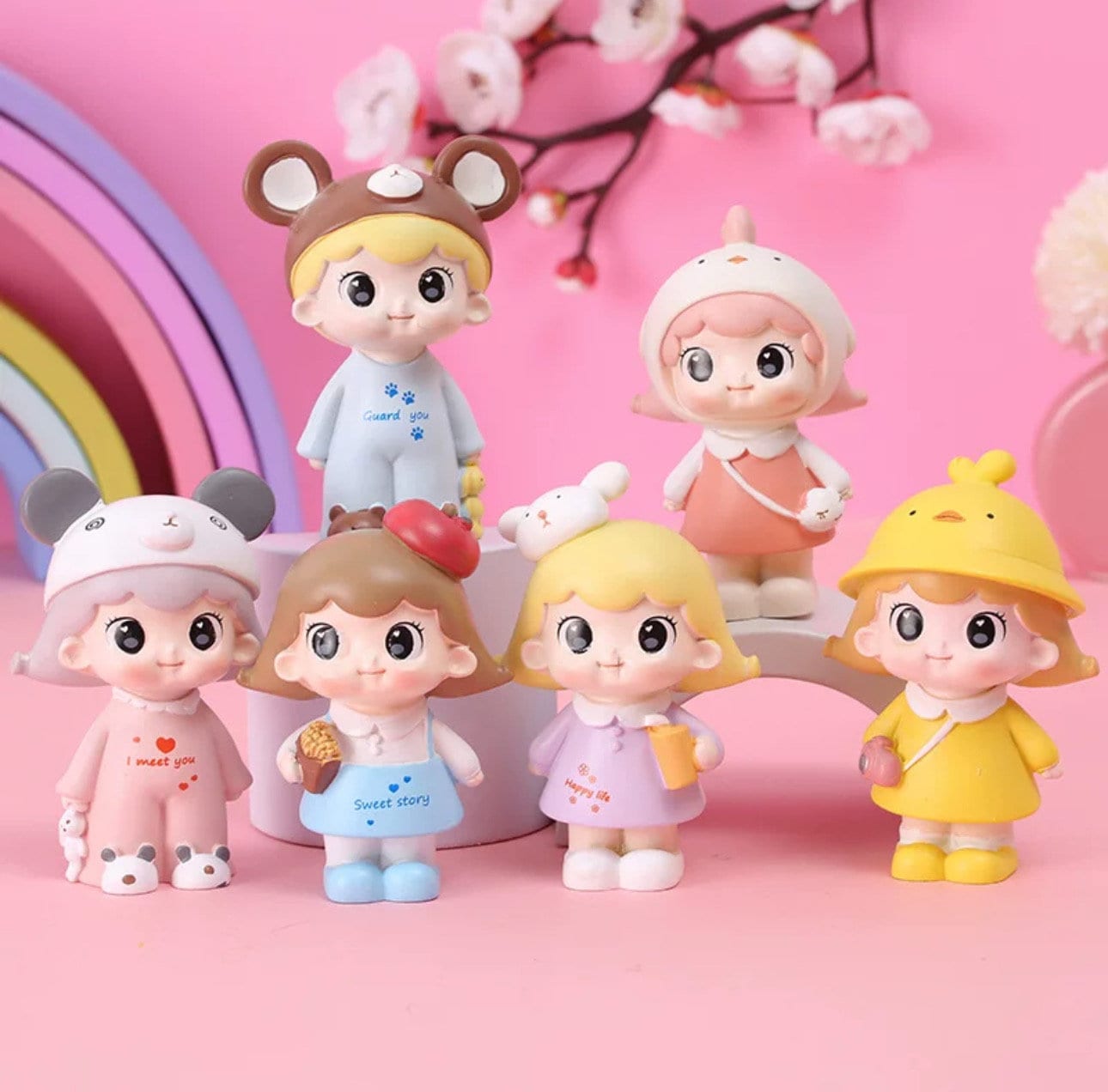 Cute Little Baby Girl Blind Box Set little duckling panda rabbit Snow White chicken doggie bear hat.