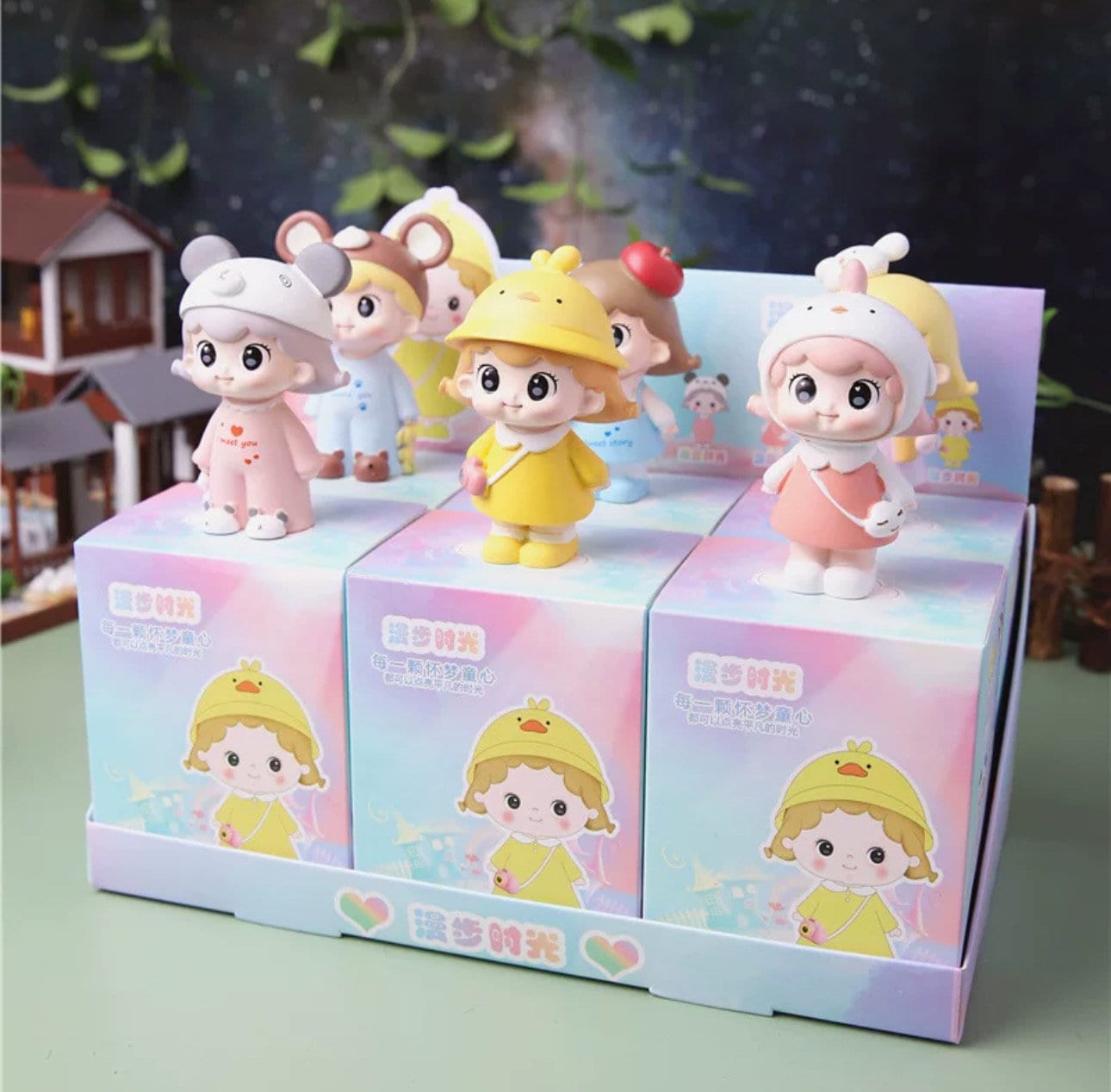 Cute Little Baby Girl Blind Box Set little duckling panda rabbit Snow White chicken doggie bear hat.