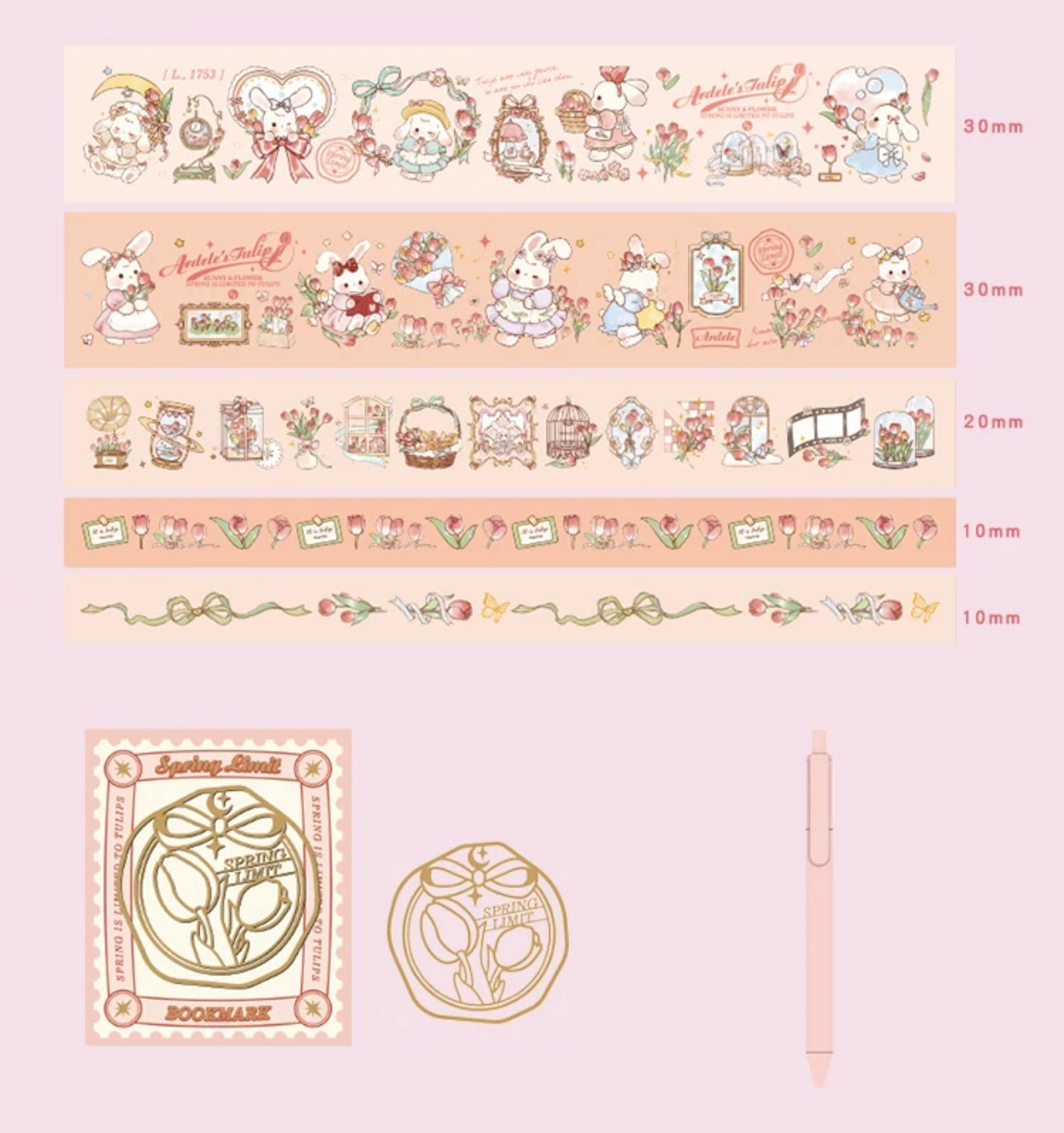 Bunny Rabbit Pink tulip Journal Stationary Planner Gift Set for Diary and Notebook with memo pads washi tape matching bookmark starter kit