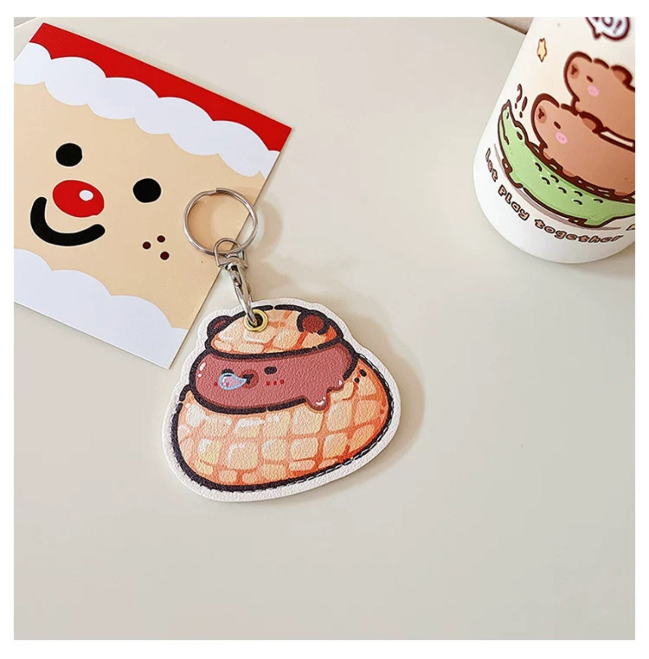 Capybara AirTag Holder Keychain Cute capybara keychain RFID tag holder Cute foodie keychain bag accessories key accessory soft faux leather