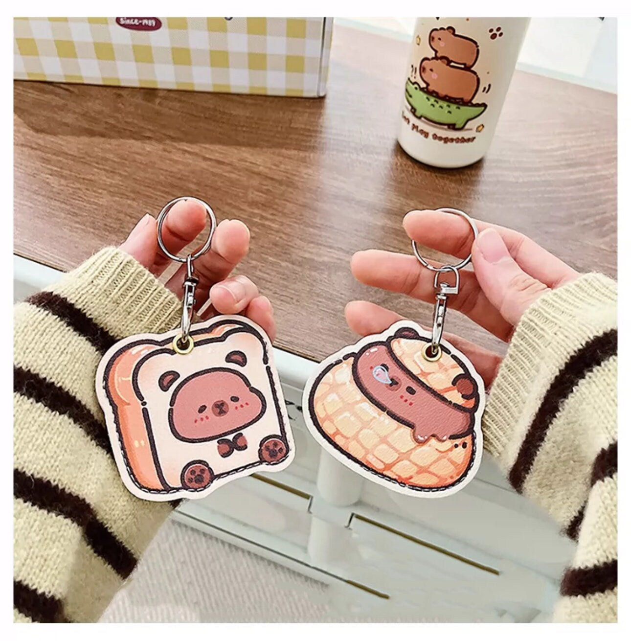 Capybara AirTag Holder Keychain Cute capybara keychain RFID tag holder Cute foodie keychain bag accessories key accessory soft faux leather