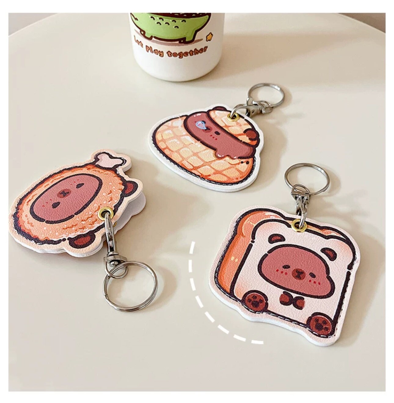 Capybara AirTag Holder Keychain Cute capybara keychain RFID tag holder Cute foodie keychain bag accessories key accessory soft faux leather