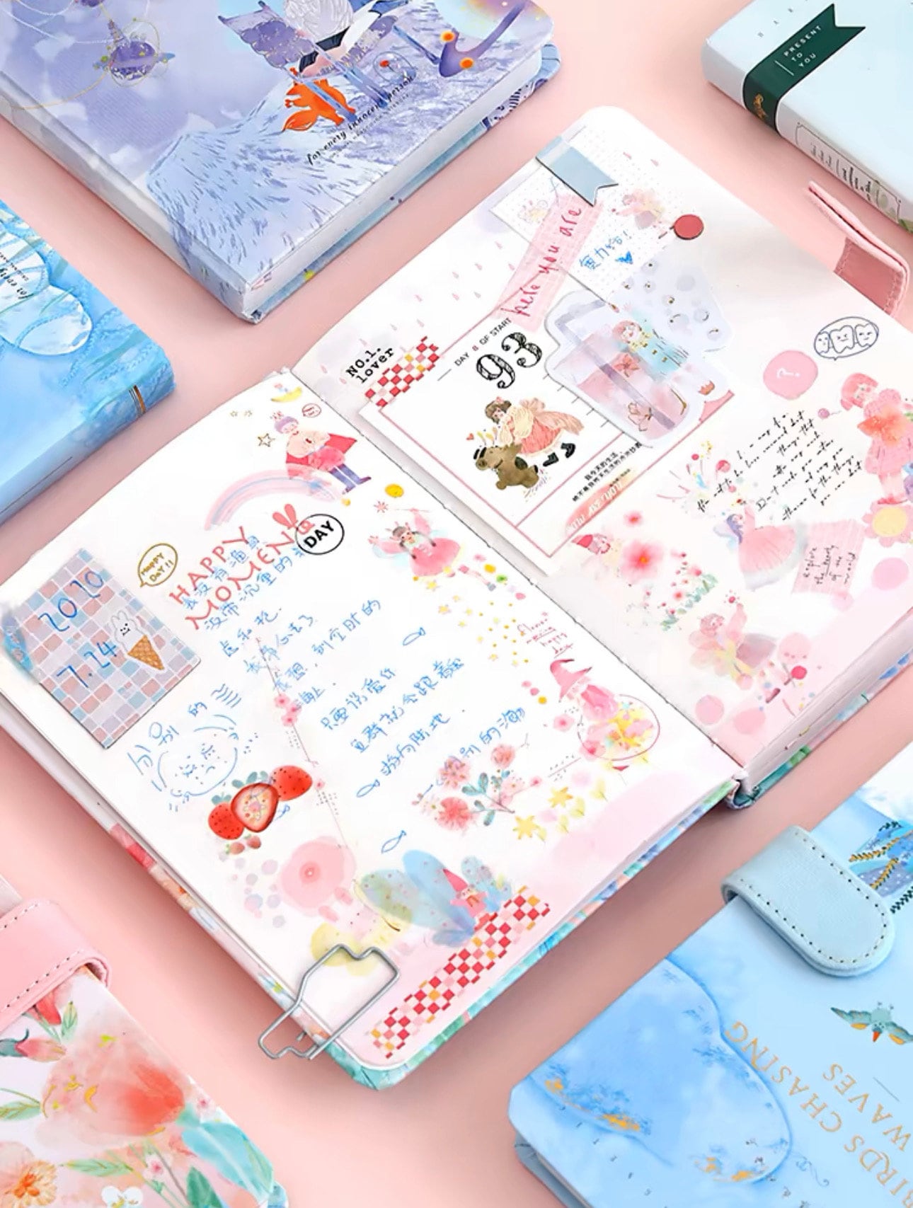 Cute Pink Fairy Journal Stationary Planner Gift Set for Diary and Notebook with memo pads stickers washi tape bookmark ruler starter kit