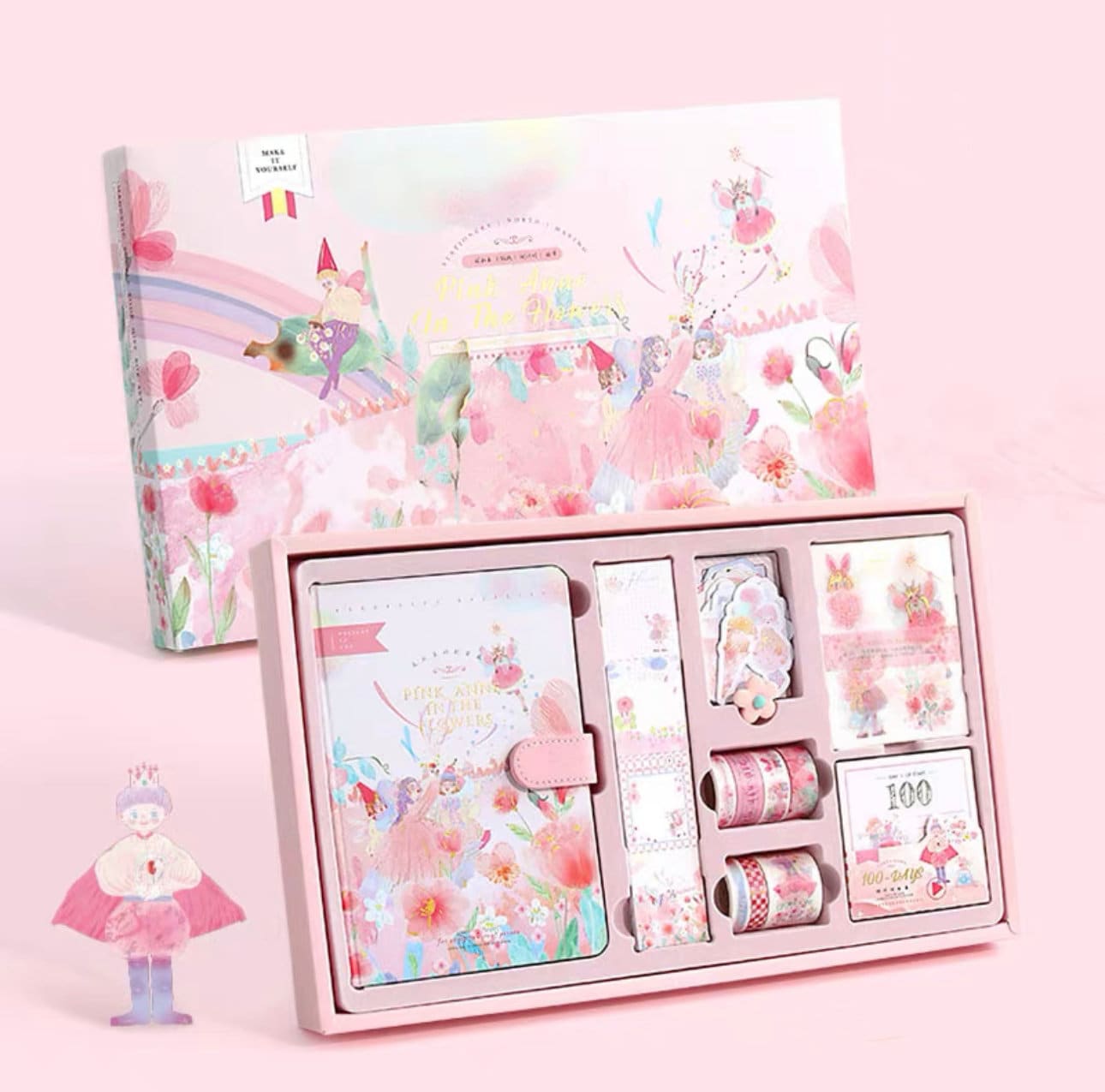 Cute Pink Fairy Journal Stationary Planner Gift Set for Diary and Notebook with memo pads stickers washi tape bookmark ruler starter kit