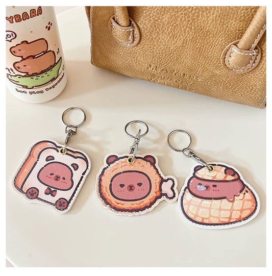 Capybara AirTag Holder Keychain Cute capybara keychain RFID tag holder Cute foodie keychain bag accessories key accessory soft faux leather