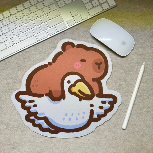 Cute Capybara flying with goose mouse pad for office gaming student teacher artist cute capybara gift cute mouse pad