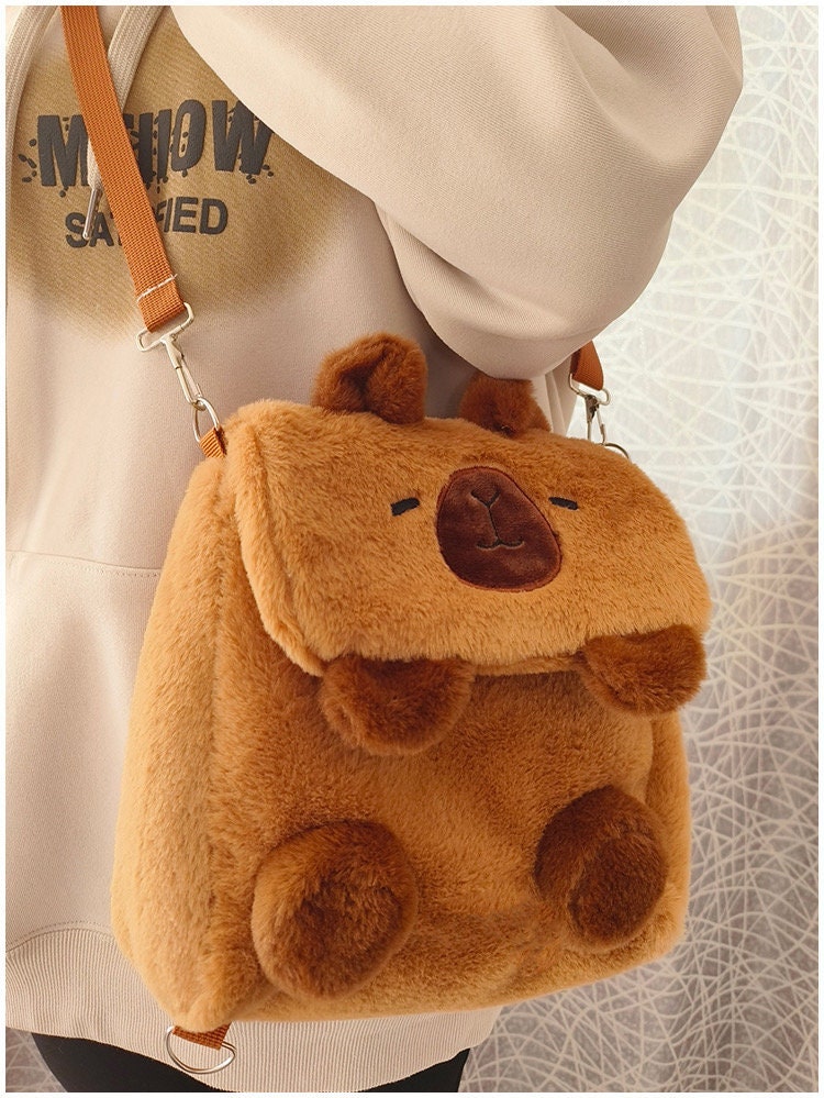 Fluffy Capybara Bag convertible backpack sling bag and purse cute capybara bag furry bag 3 straps reversible